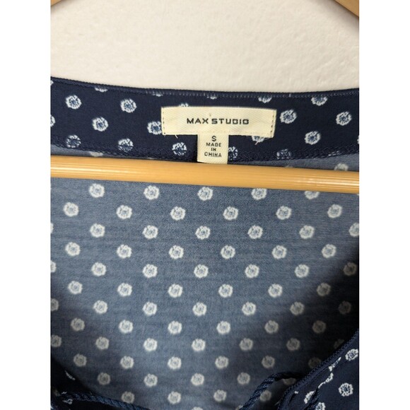 Max Studio Dress Womens Small Navy Blue Boho Bell Sleeve Tassel V-Neck 6912W66 - Picture 5 of 8